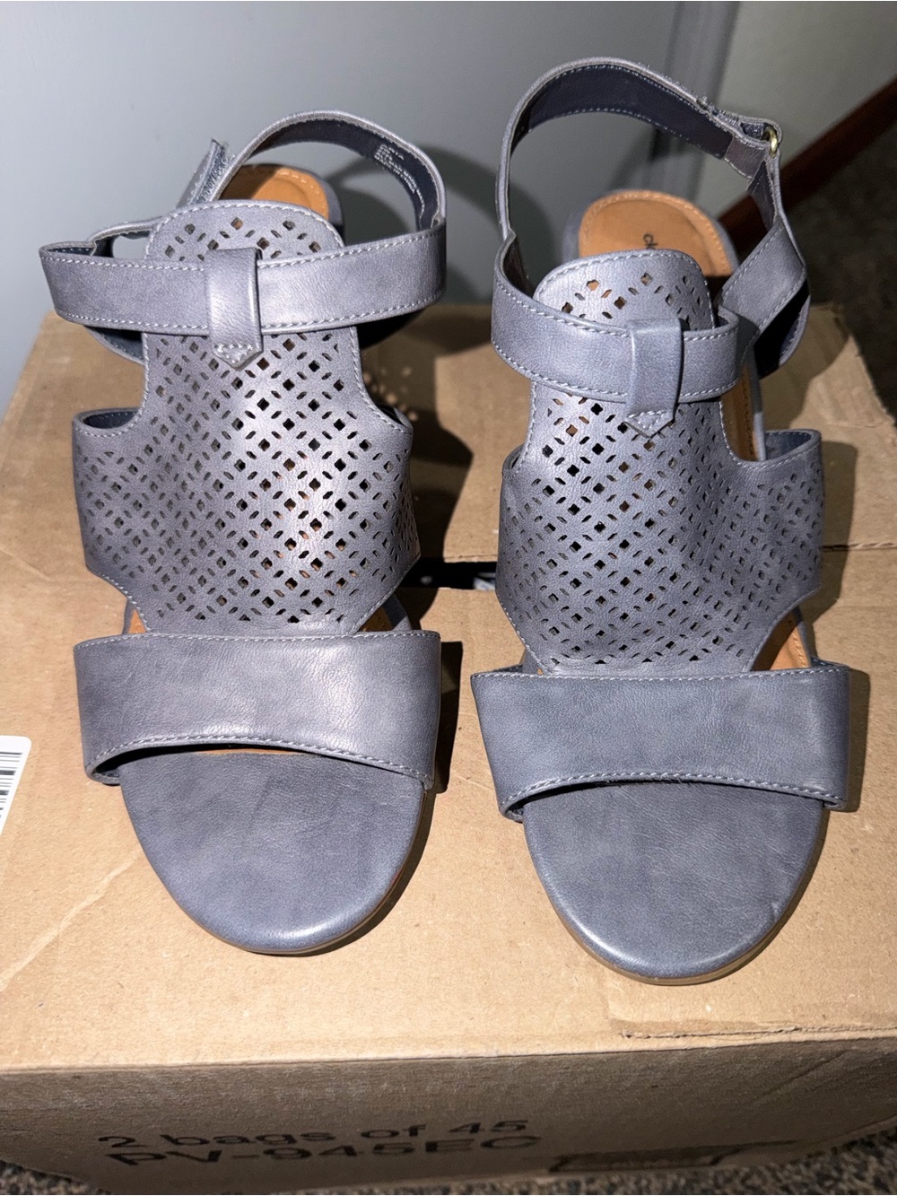 cloudwalkers Gray Laser-Cut Wedge Sandals